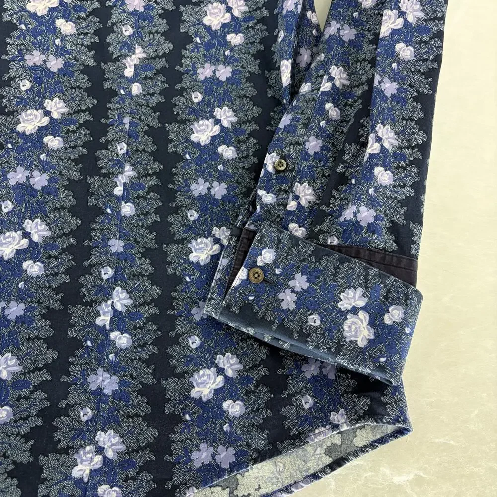Banana Republic XL Men's Blue Floral Striped Long Sleeve Button-Up Shirt